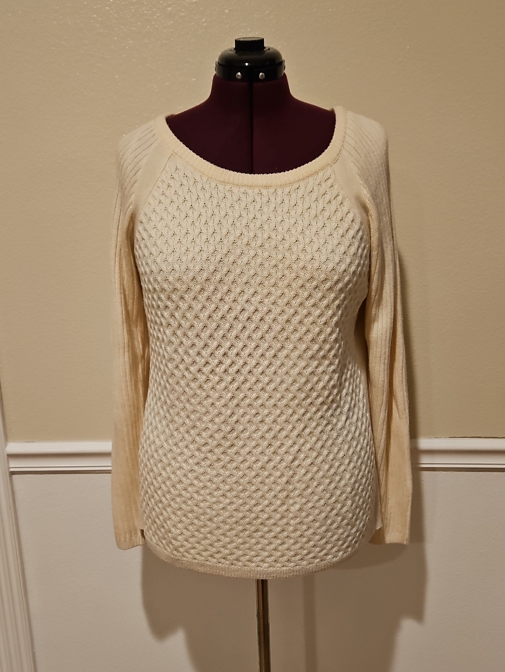 Calvin Klein Cream Cable Scoop Neck Sweater